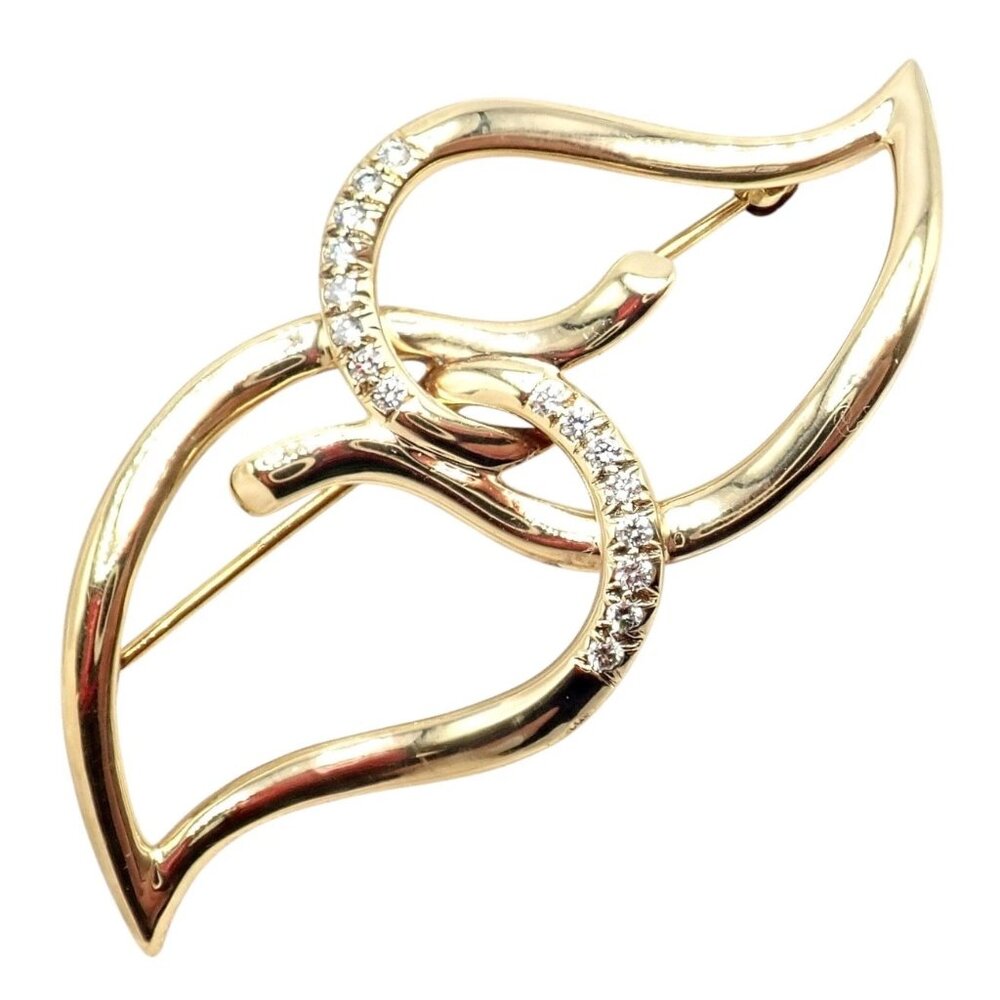 Authentic! Tiffany & Co 18k Yellow Gold Diamond Two Leaf Double Brooch Pin 1987